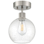 Port Nine Burgundy LED Semi-Flush, Brushed Steel / Seeded Glass / 7W
