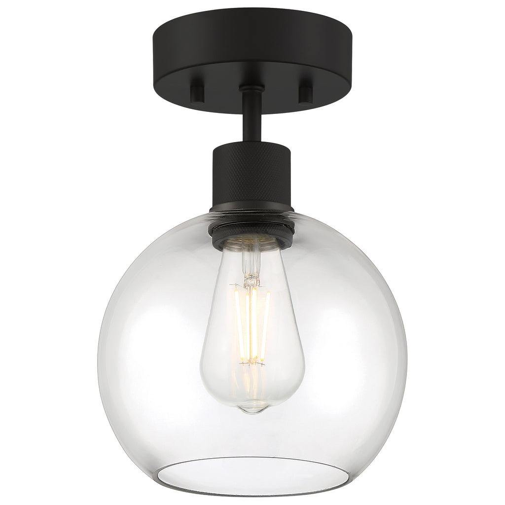 Port Nine Burgundy LED Semi-Flush, Matte Black / Clear Glass / 7W