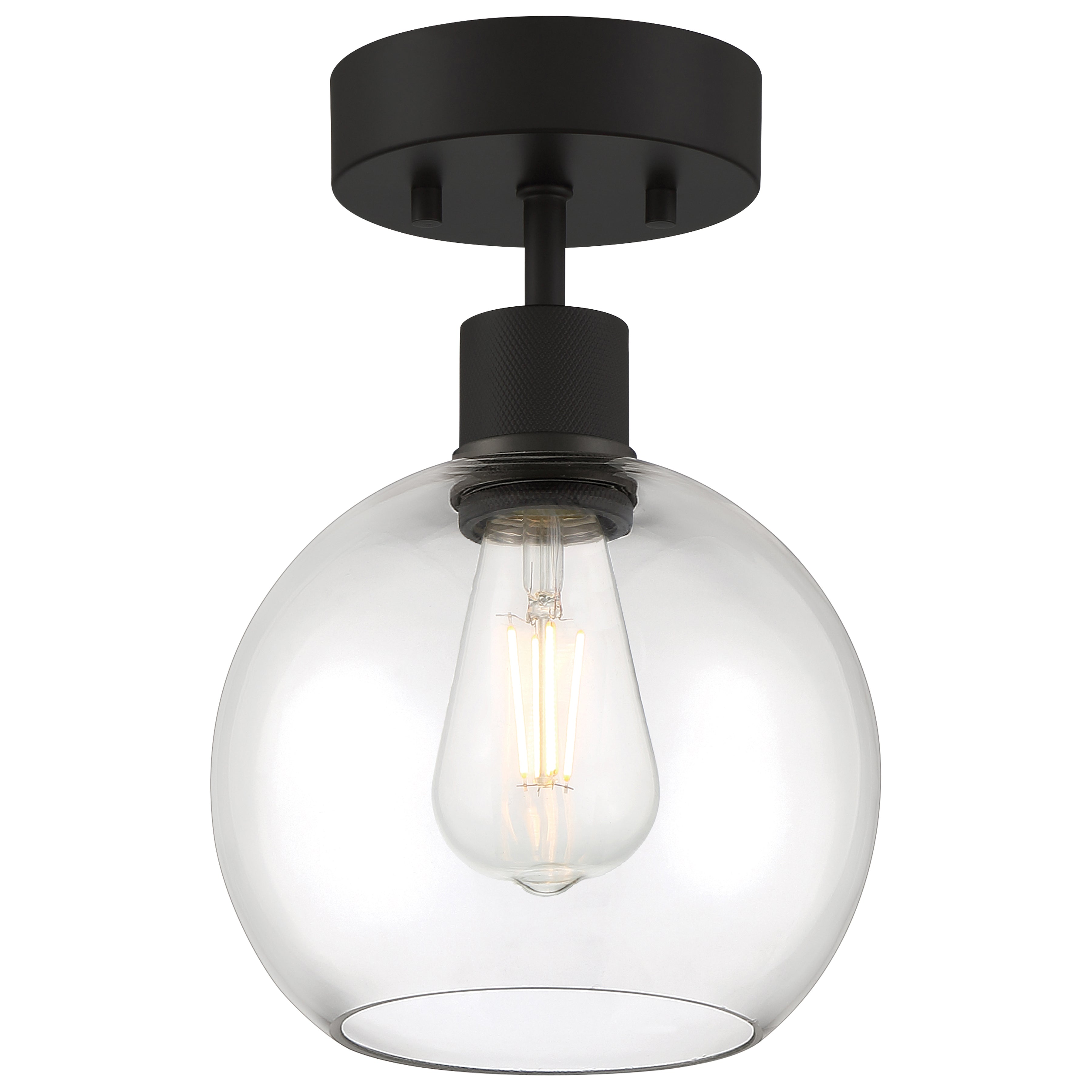 Port Nine Burgundy LED Semi-Flush, Matte Black / Clear Glass / 7W