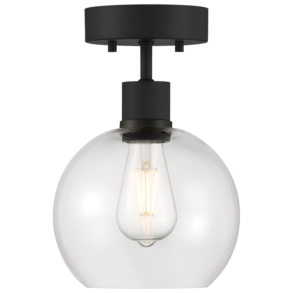 Port Nine Burgundy LED Semi-Flush, Matte Black / Clear Glass / 7W