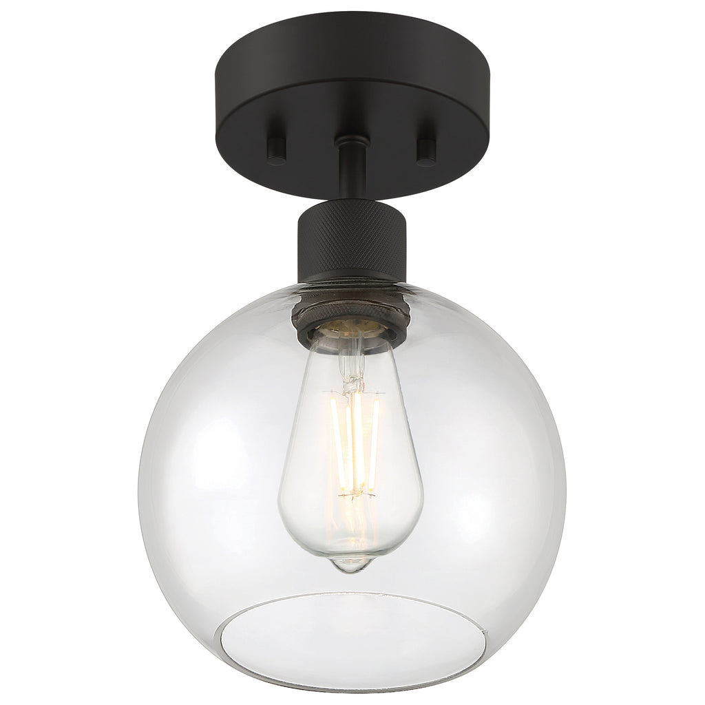 Port Nine Burgundy LED Semi-Flush, Matte Black / Clear Glass / 7W