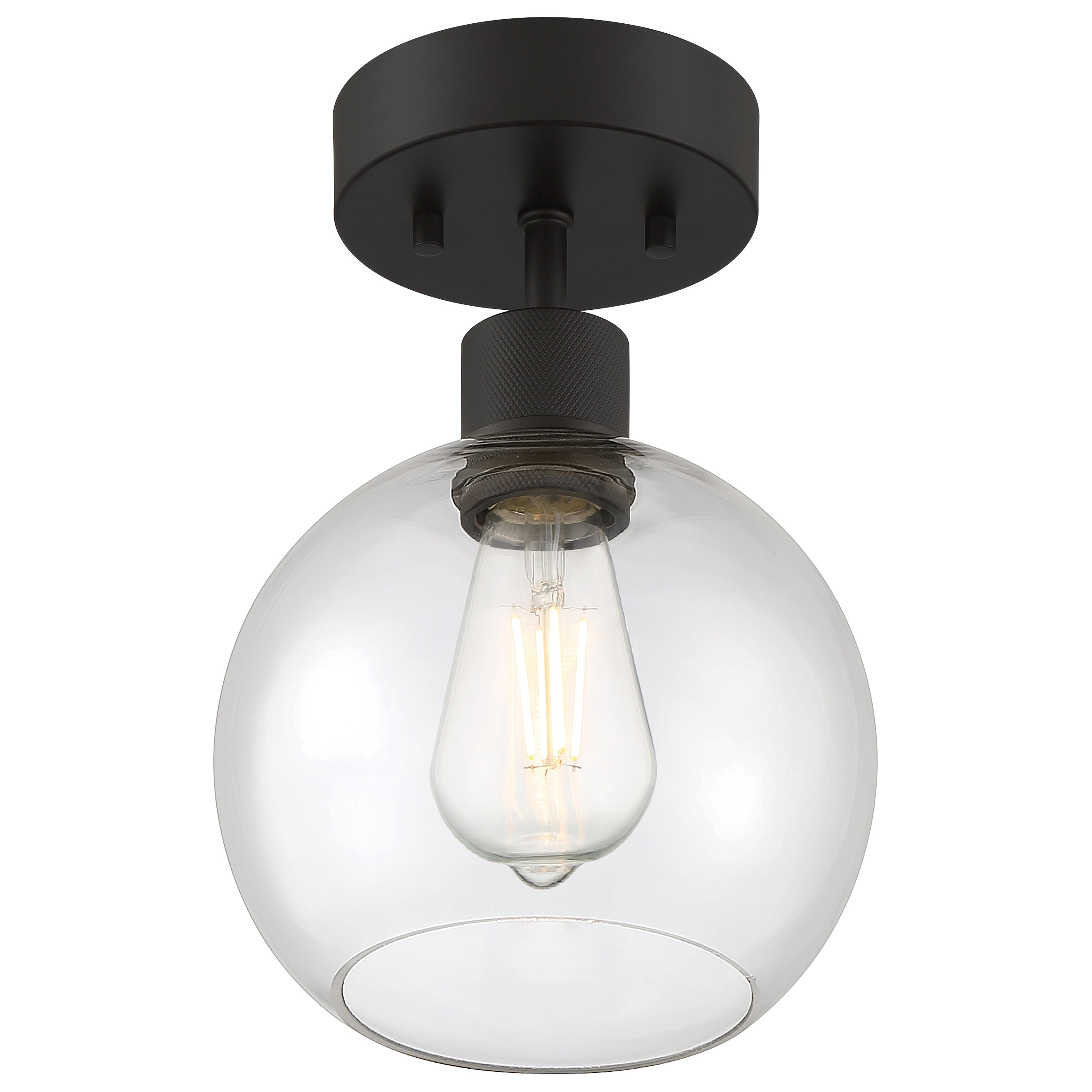 Port Nine Burgundy LED Semi-Flush, Matte Black / Clear Glass / 7W