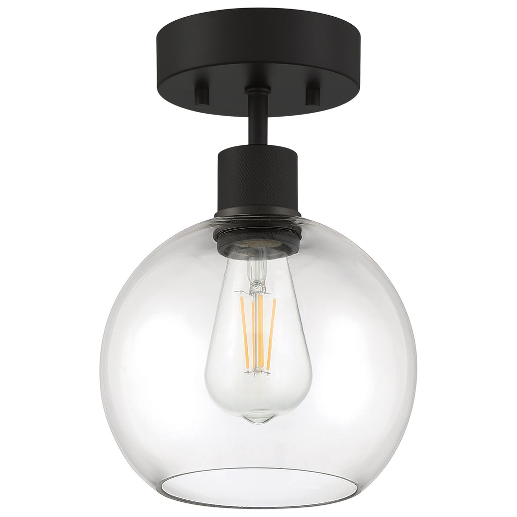Port Nine Burgundy LED Semi-Flush, Matte Black / Clear Glass / 7W