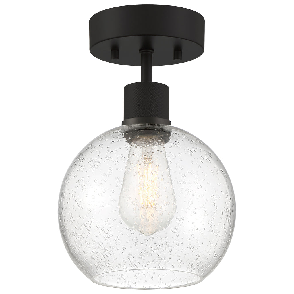 Port Nine Burgundy LED Semi-Flush, Matte Black / Seeded Glass / 7W