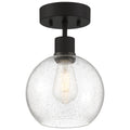 Port Nine Burgundy LED Semi-Flush, Matte Black / Seeded Glass / 7W