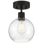 Port Nine Burgundy LED Semi-Flush, Matte Black / Seeded Glass / 7W