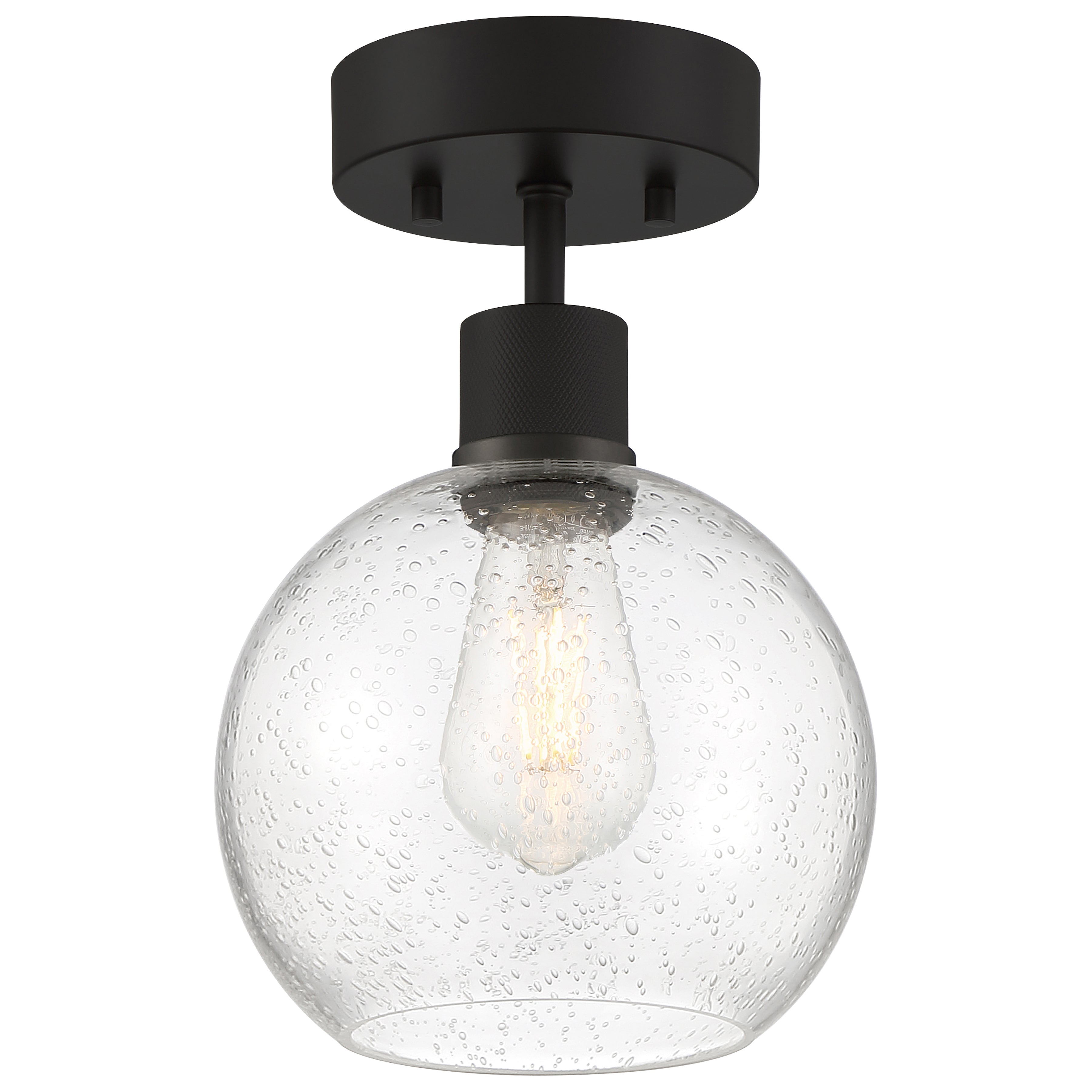 Port Nine Burgundy LED Semi-Flush, Matte Black / Seeded Glass / 7W