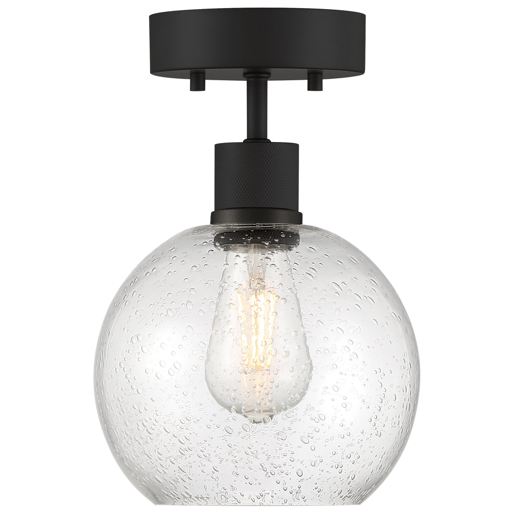 Port Nine Burgundy LED Semi-Flush, Matte Black / Seeded Glass / 7W