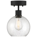 Port Nine Burgundy LED Semi-Flush, Matte Black / Seeded Glass / 7W