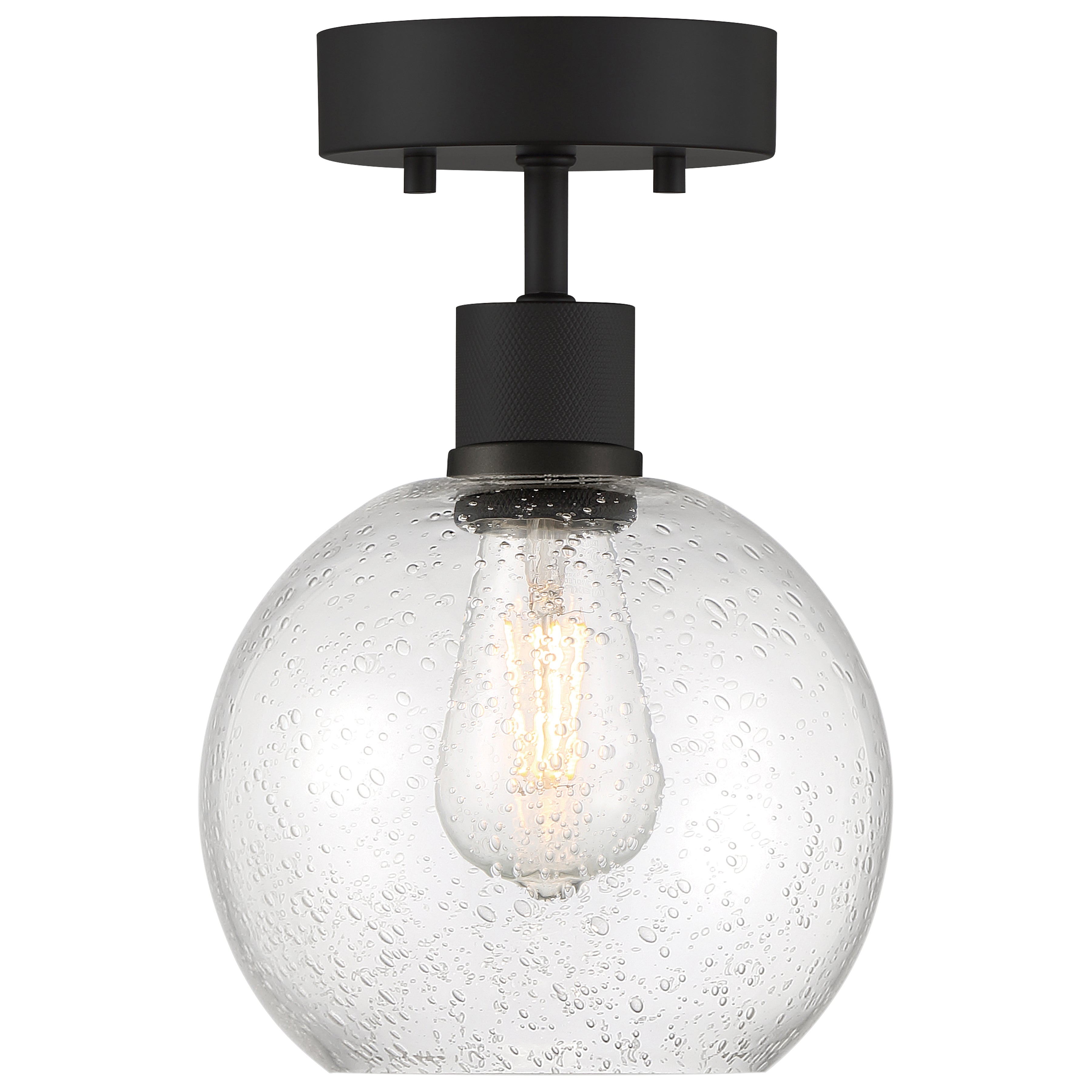 Port Nine Burgundy LED Semi-Flush, Matte Black / Seeded Glass / 7W