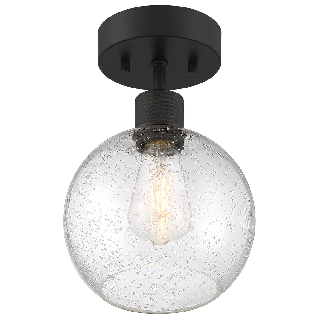 Port Nine Burgundy LED Semi-Flush, Matte Black / Seeded Glass / 7W