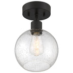 Port Nine Burgundy LED Semi-Flush, Matte Black / Seeded Glass / 7W