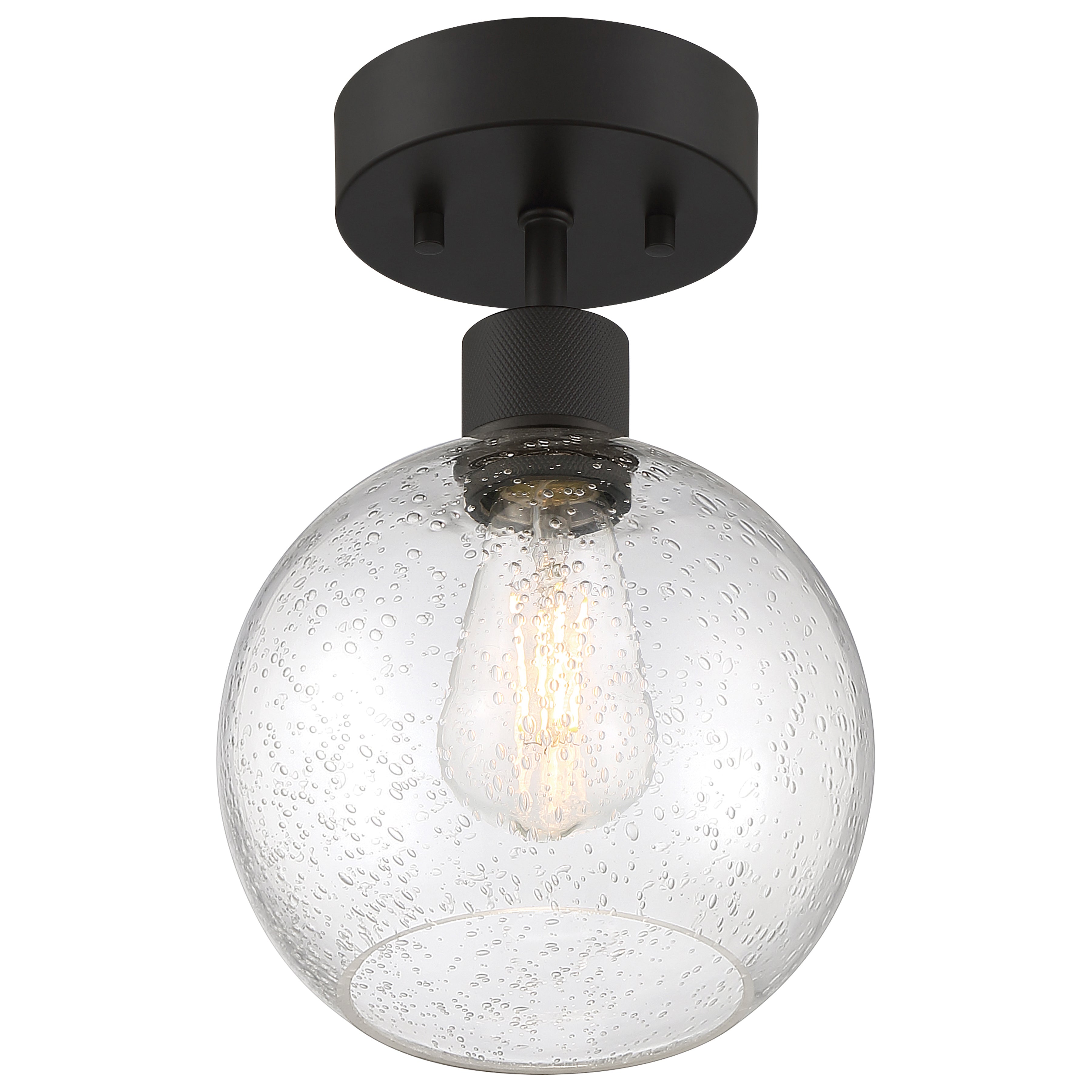 Port Nine Burgundy LED Semi-Flush, Matte Black / Seeded Glass / 7W