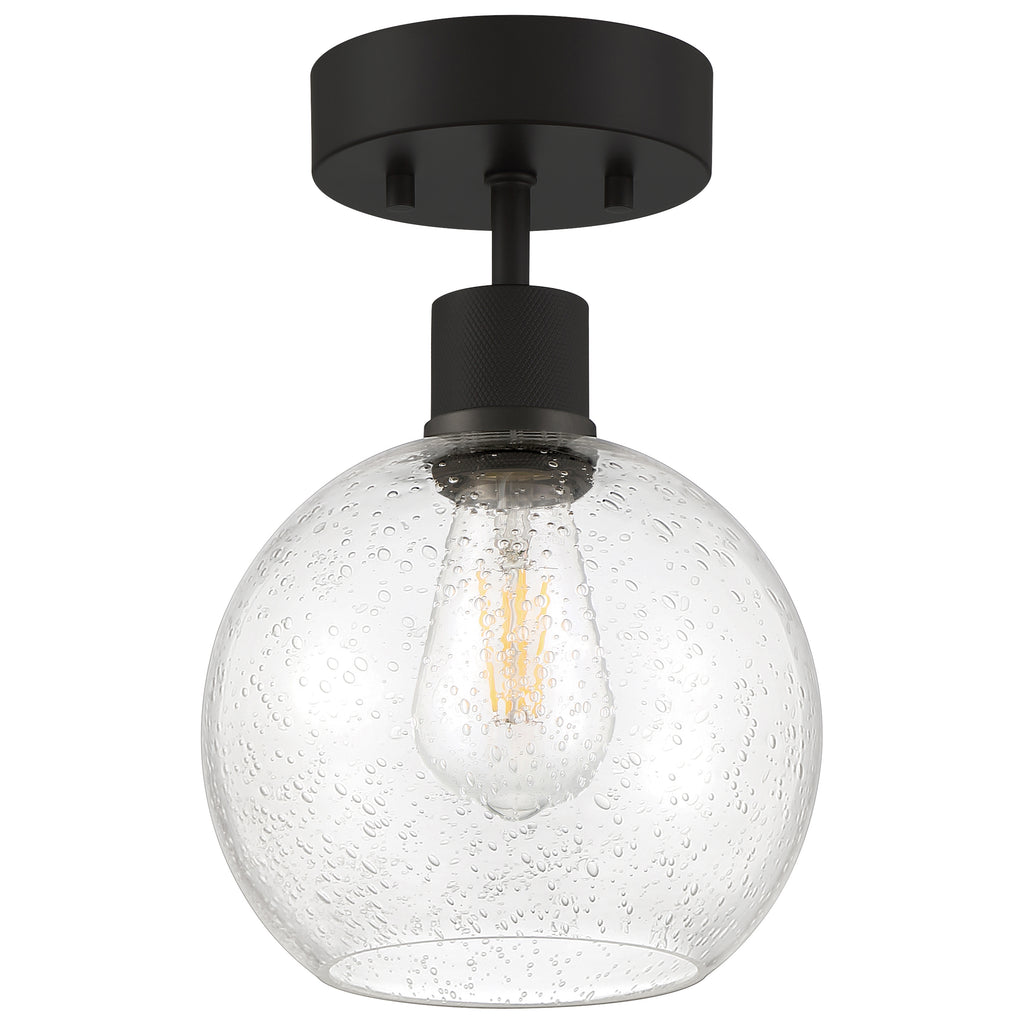 Port Nine Burgundy LED Semi-Flush, Matte Black / Seeded Glass / 7W