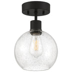 Port Nine Burgundy LED Semi-Flush, Matte Black / Seeded Glass / 7W