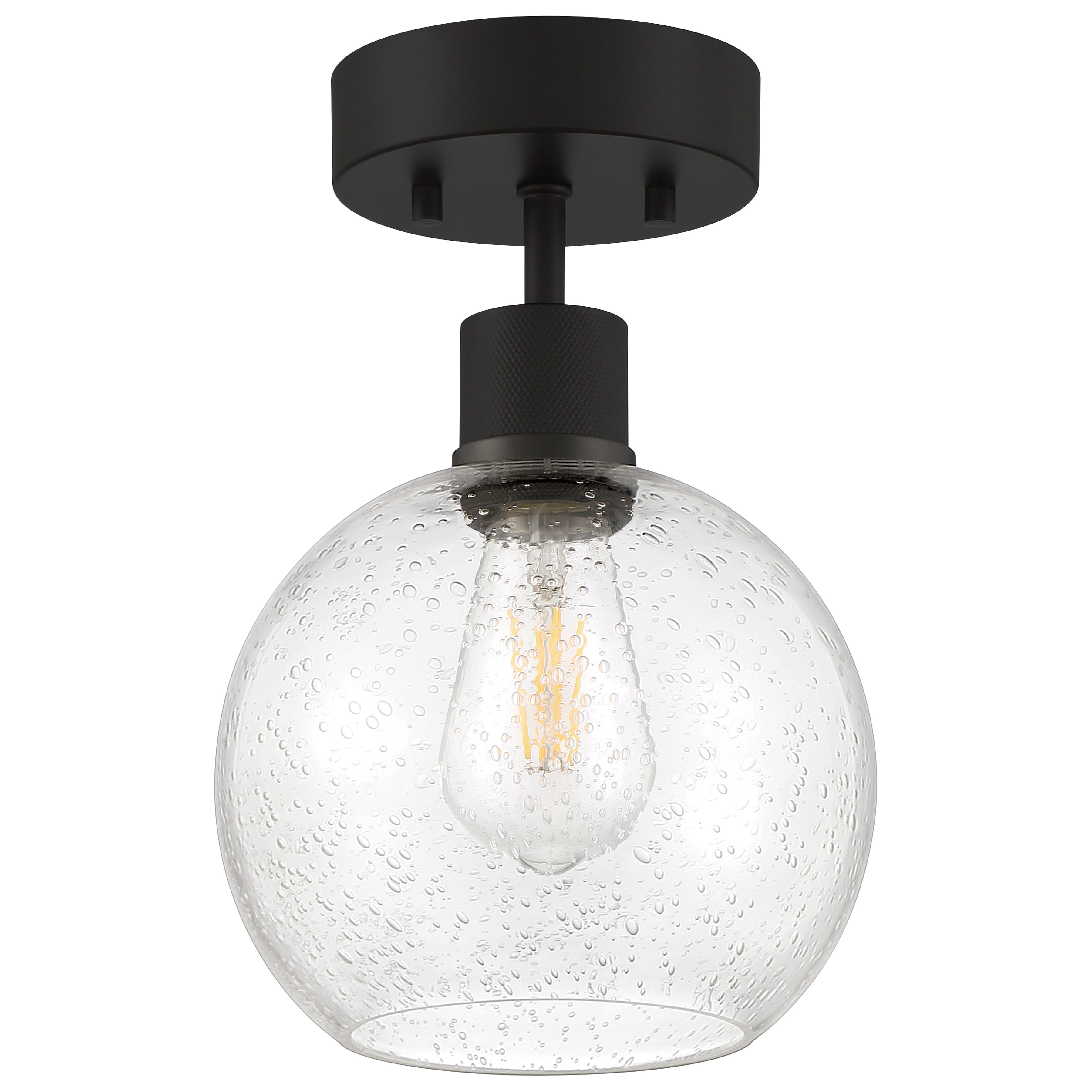 Port Nine Burgundy LED Semi-Flush, Matte Black / Seeded Glass / 7W