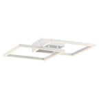 The Squared LED Flush Mount or Wall Sconce by Access Lighting features a minimalist white design with two overlapping rectangular LED frames mounted on a square base.
