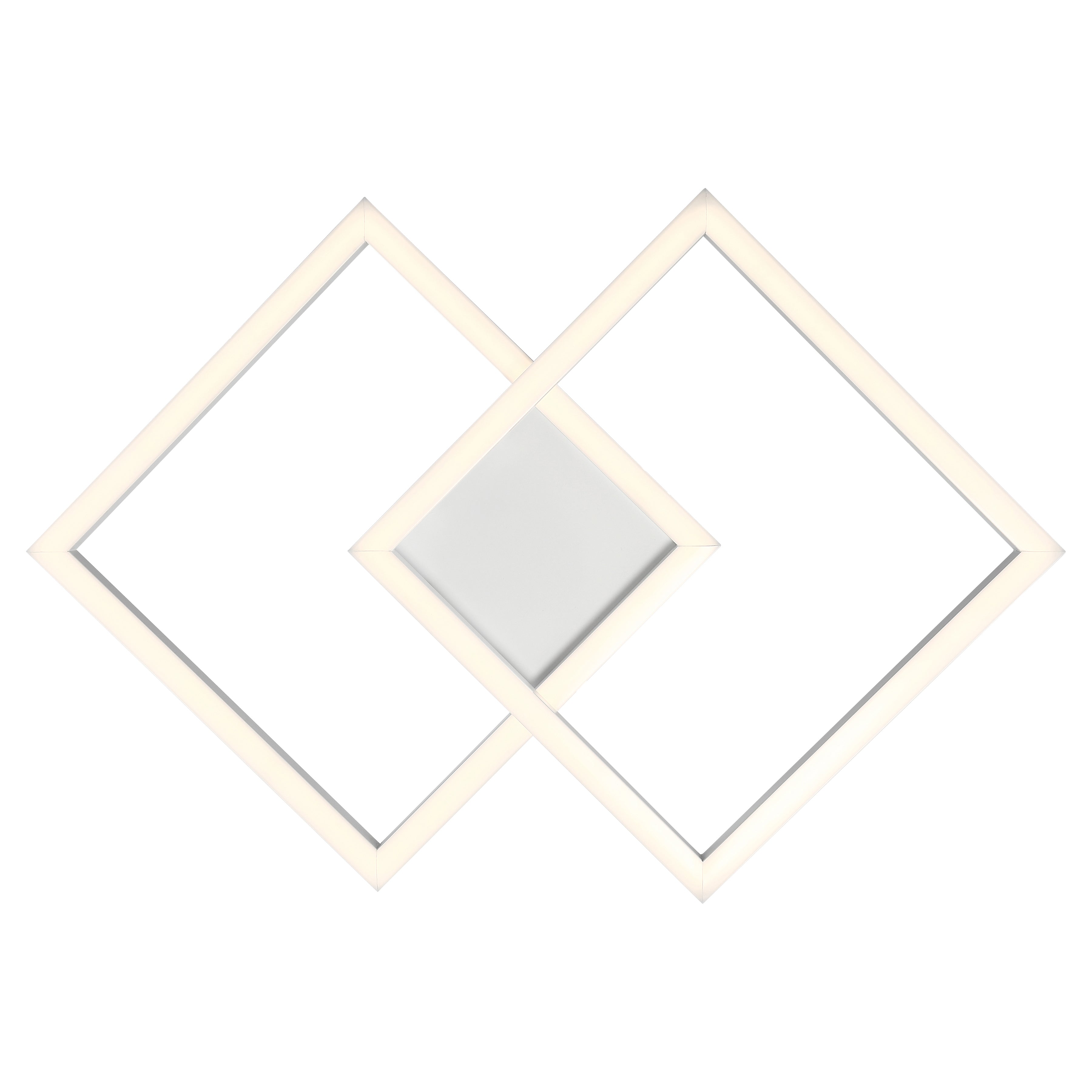 The Squared LED Flush Mount or Wall Sconce by Access Lighting features two illuminated diamond shapes that overlap at the center, forming a geometric, modern light fixture in a White finish measuring 18.5″.