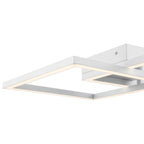 The Access Lighting Squared LED Flush Mount or Wall Sconce, White / 18.5″, features a modern square design with a white frame mounted on a rectangular base and emits a soft white glow.
