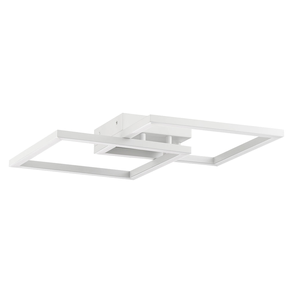 Squared LED Flush Mount or Wall Sconce by Access Lighting in white, featuring two overlapping rectangular frames mounted on a square base, shown against a plain background.