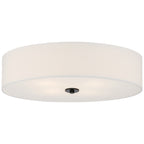 Access Lighting’s Mid Town LED Flush Mount, featuring a 24-inch white fabric shade and a central matte black fixture.