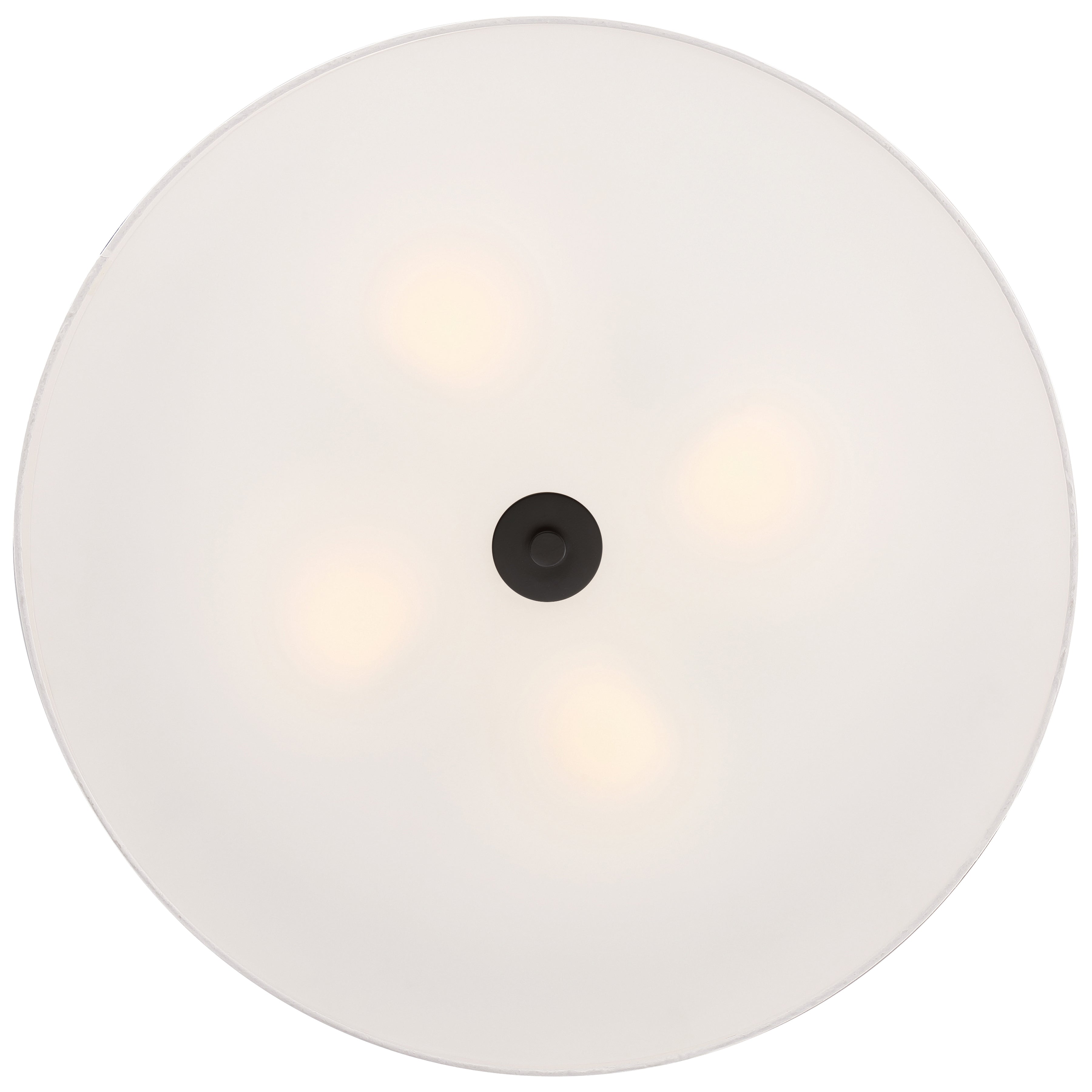 The Mid Town LED Flush Mount by Access Lighting features a round design with a frosted white cover, three visible LED light sources, and a small matte black center accent.