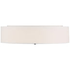 Mid Town LED Flush Mount by Access Lighting in Matte Black, featuring a 24″ oval-shaped white fabric shade, viewed from the front against a plain background.