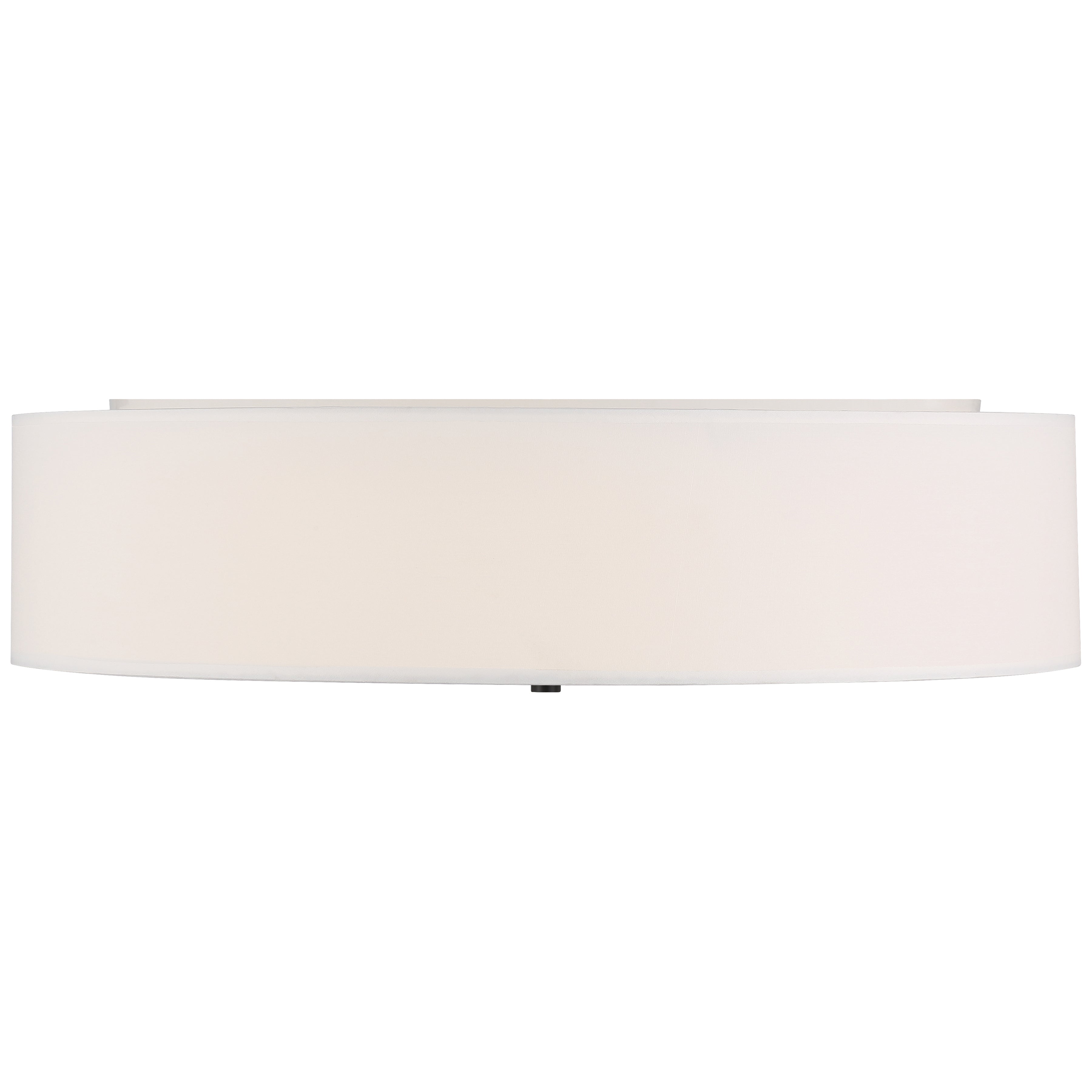 Mid Town LED Flush Mount by Access Lighting in Matte Black, featuring a 24″ oval-shaped white fabric shade, viewed from the front against a plain background.