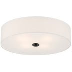The Mid Town LED Flush Mount by Access Lighting features a 24-inch round, drum-shaped white shade with a matte black central mounting fixture.
