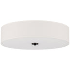 The Mid Town LED Flush Mount by Access Lighting features a round, flush-mounted design with a white drum-shaped fabric shade and a small matte black central fixture.