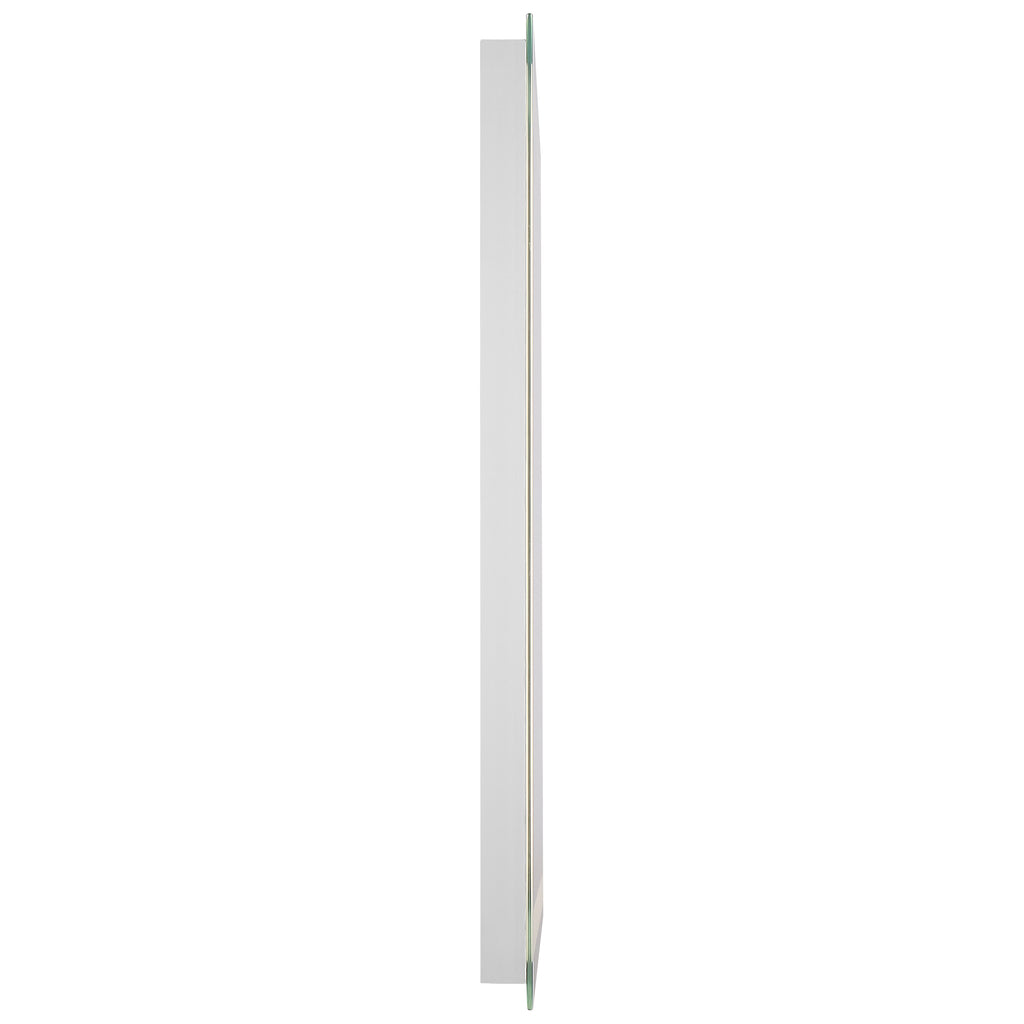 Side view of the Access Lighting Peninsula 36x48 LED Mirror, featuring a rectangular frame with a white backing and glass front, photographed against a white background.