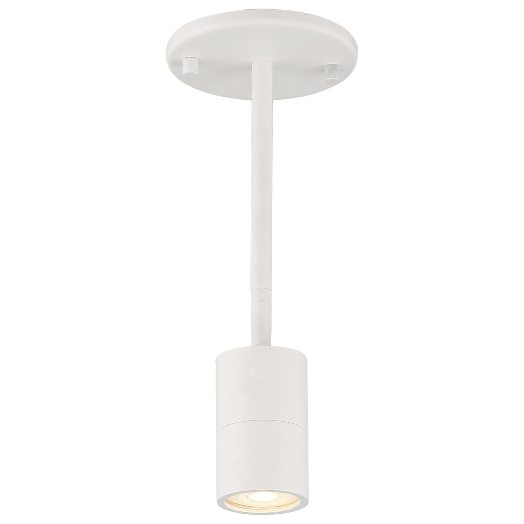 Matte white Cafe Dual Mount 1 Light LED spotlight by Access Lighting, wall or ceiling-mounted with a round base and single downward-facing bulb.