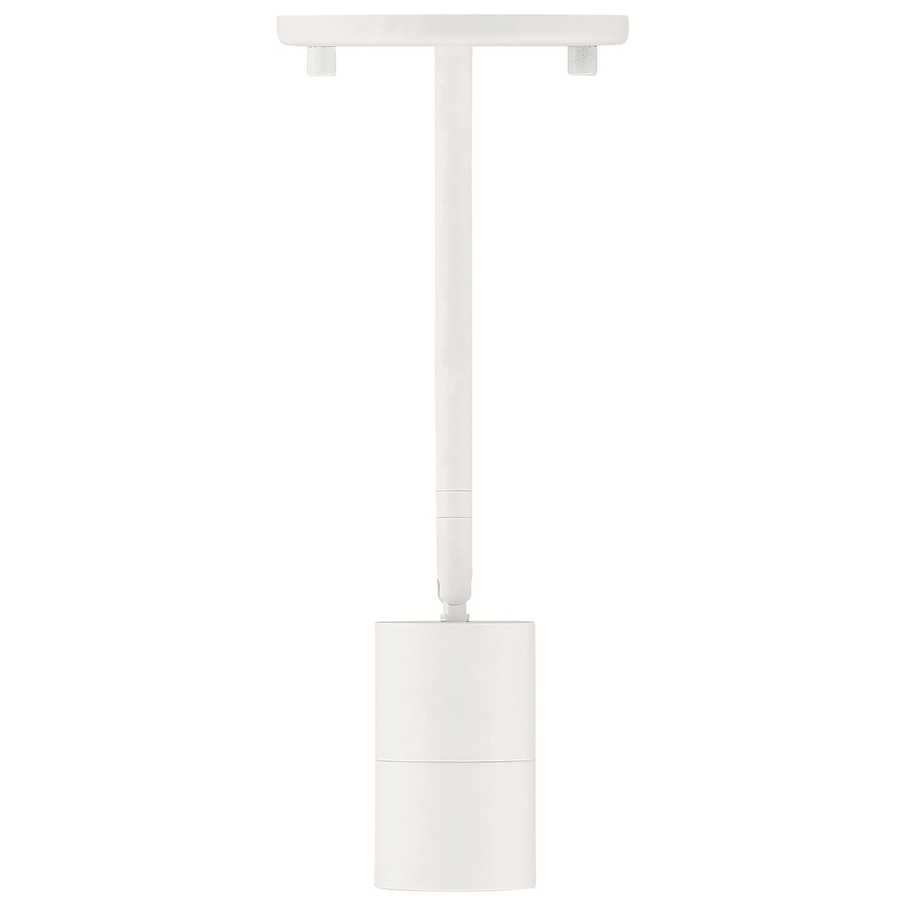 Matte white Cafe Dual Mount 1 Light LED Wall or Ceiling Spotlight by Access Lighting, featuring a cylindrical design with a straight rod connecting the base to the light.