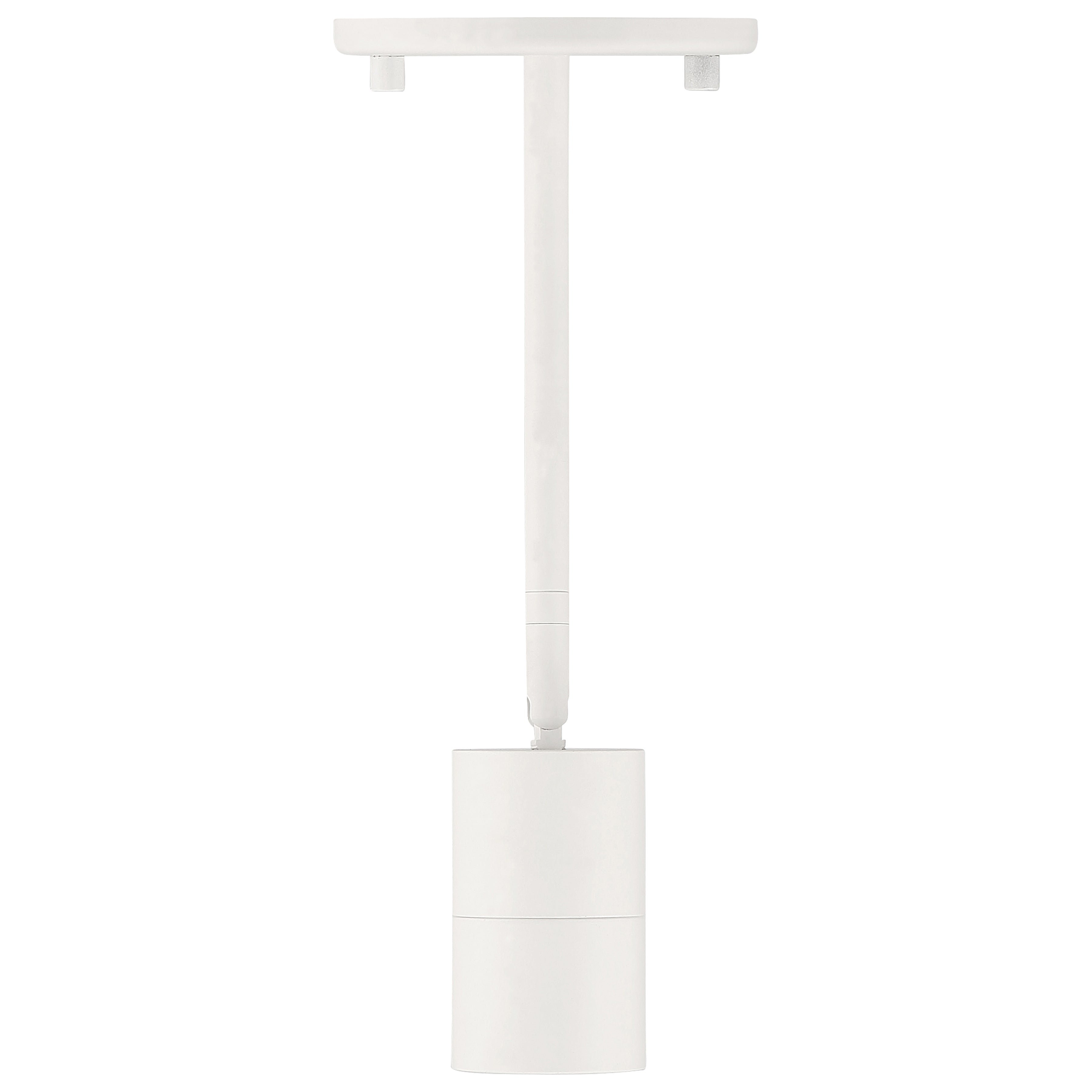 Matte white Cafe Dual Mount 1 Light LED Wall or Ceiling Spotlight by Access Lighting, featuring a cylindrical design with a straight rod connecting the base to the light.