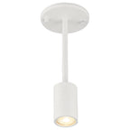 A matte white Cafe Dual Mount 1 Light LED Wall or Ceiling Spotlight by Access Lighting, featuring a cylindrical housing and exposed LED bulb, is shown against a plain background.