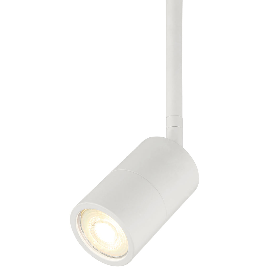 Cafe Dual Mount 1 Light LED Wall or Ceiling Spotlight by Access Lighting in matte white, shown illuminated and attached to a vertical rod against a plain white background.