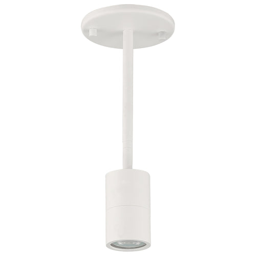 The Cafe Dual Mount 1 Light LED Wall or Ceiling Spotlight by Access Lighting features a matte white cylindrical light housing attached to a straight rod and round base.