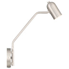 Lizbo LED Reading Light by Access Lighting, featuring a brushed steel finish with an angled arm and cylindrical shade, shown from the side against a white background.