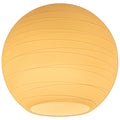 A spherical, cream-colored ceiling lamp with a ribbed surface from Access Lighting’s Japanese Glass collection is illuminated against a white background.
