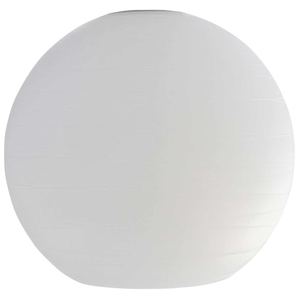 A large, white, spherical paper lantern—Japanese Glass by Access Lighting—with subtle horizontal creases, is shown against a plain white background.