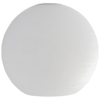 A large, white, spherical paper lantern—Japanese Glass by Access Lighting—with subtle horizontal creases, is shown against a plain white background.