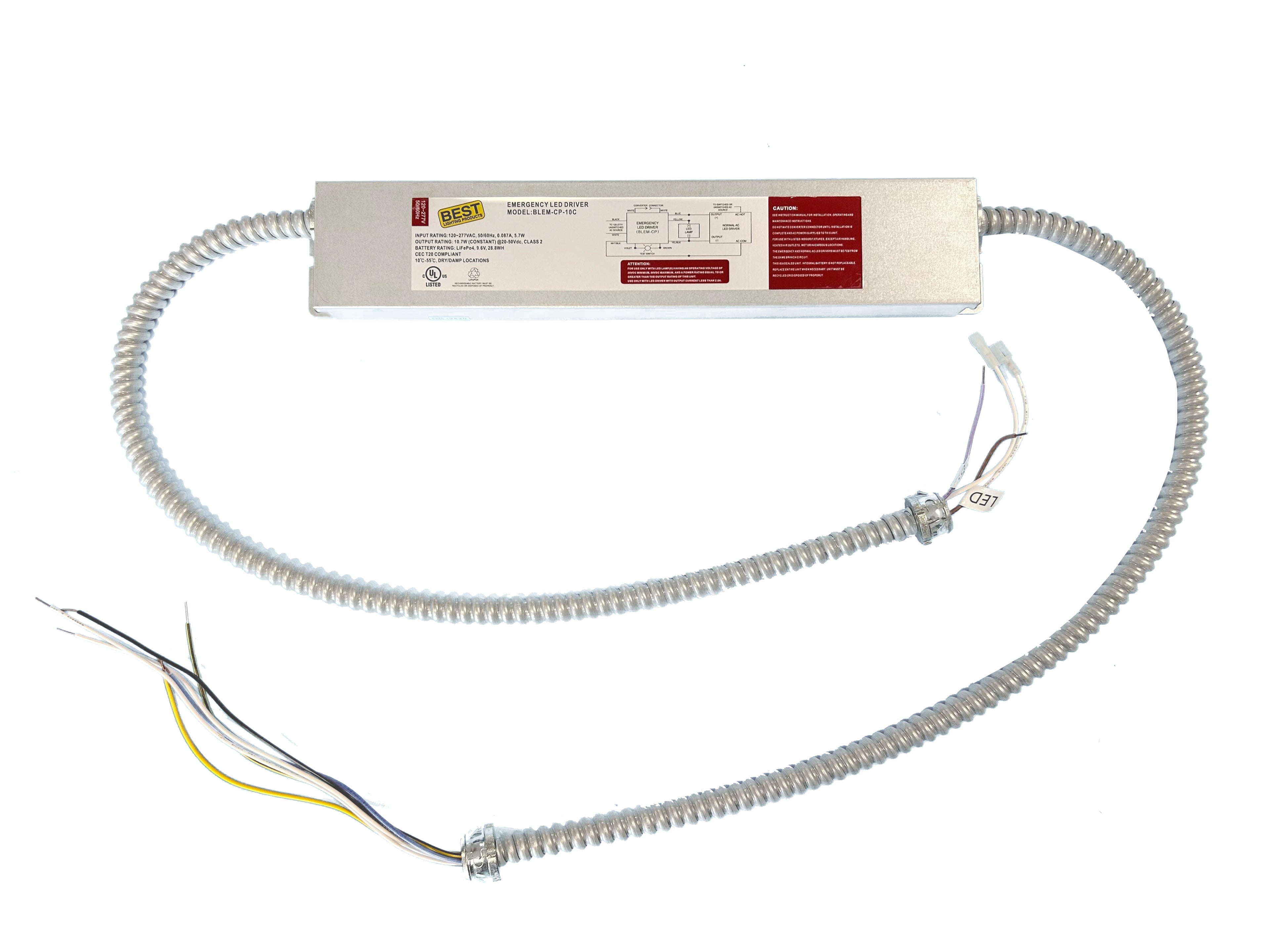 Rectangular 32W Selectable 2x2 LED recessed panel with attached flexible conduit and exposed colored wires, labeled “GradeONE” on the top.