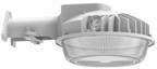 GradeONE 30W Selectable LED Dusk to Dawn Light featuring a ribbed glass cover and durable metal housing, designed for exterior building illumination as an outdoor wall-mounted fixture.
