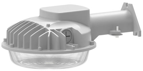 GradeONE 30W Selectable LED Dusk to Dawn Light features a gray outdoor wall-mounted design with a finned heatsink and a clear ribbed lens.