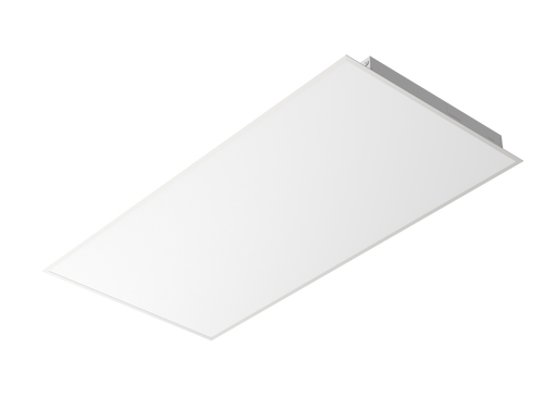 A GradeONE 50W Selectable 2x4 LED Backlit Panel (FPA) with a white frame, mounted on a ceiling against a plain white background.