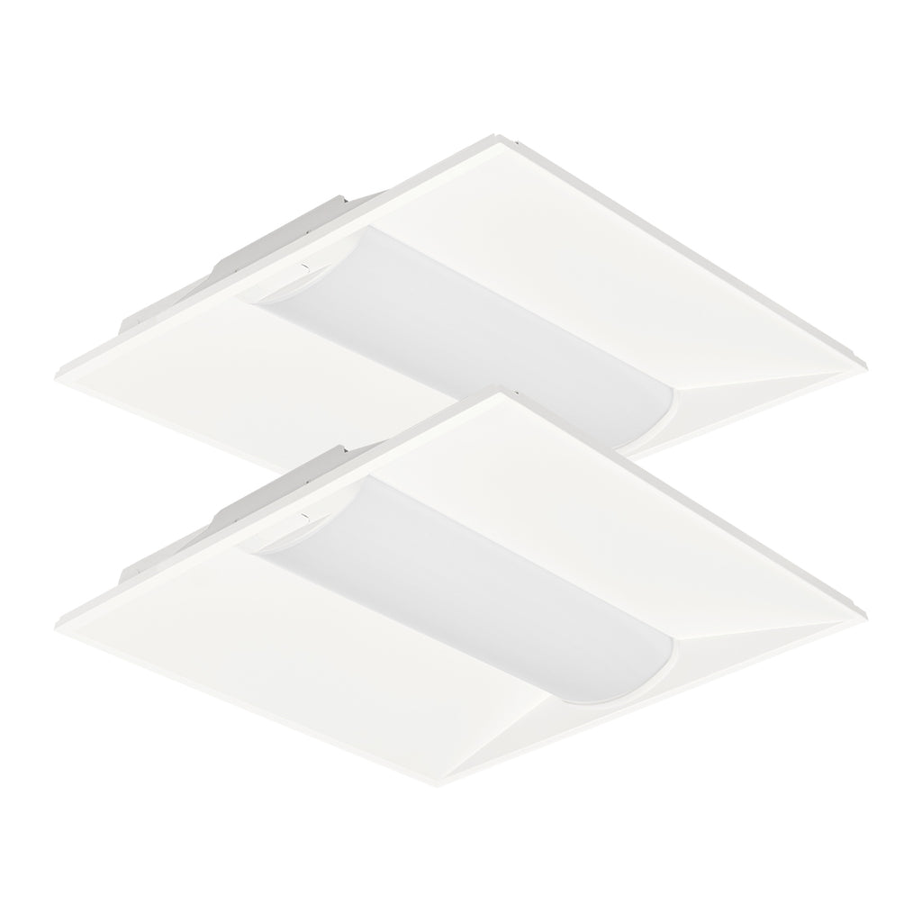 Two GKOLED 30W Selectable LED Recessed Panel 2x2 lights are shown, each with a central diffused section, positioned at an angle against a plain white background.