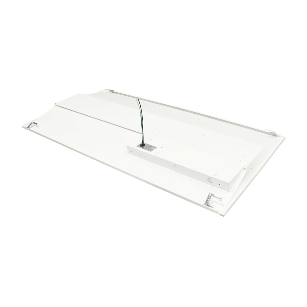 The GKOLED 35W Selectable LED Recessed Panel — 2x4 is shown from the back, featuring exposed wiring and visible mounting brackets.