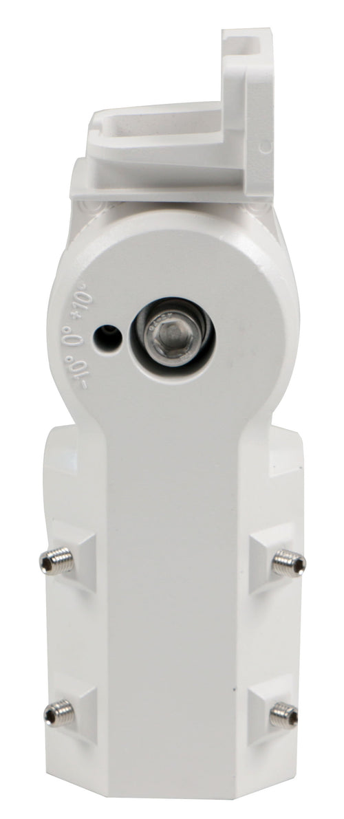 The naturaLED Area Light Slip Fitter White is a white metal bracket featuring a circular pivot point and four visible bolts, shown against a plain background.