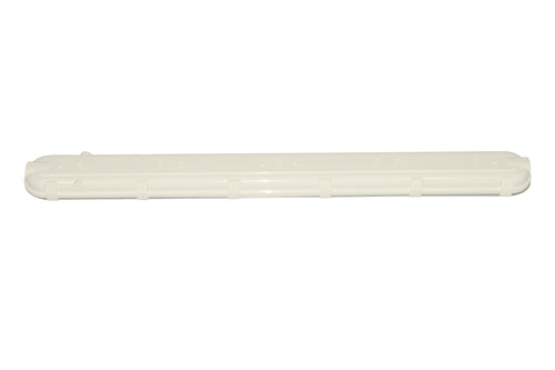 The GradeONE 23W LED Vapor Tight Linear, a long, white, rectangular plastic light fixture cover, is shown against a plain white background.