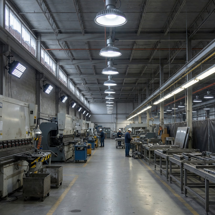 Manufacturing floor under LED high bays and wall packs